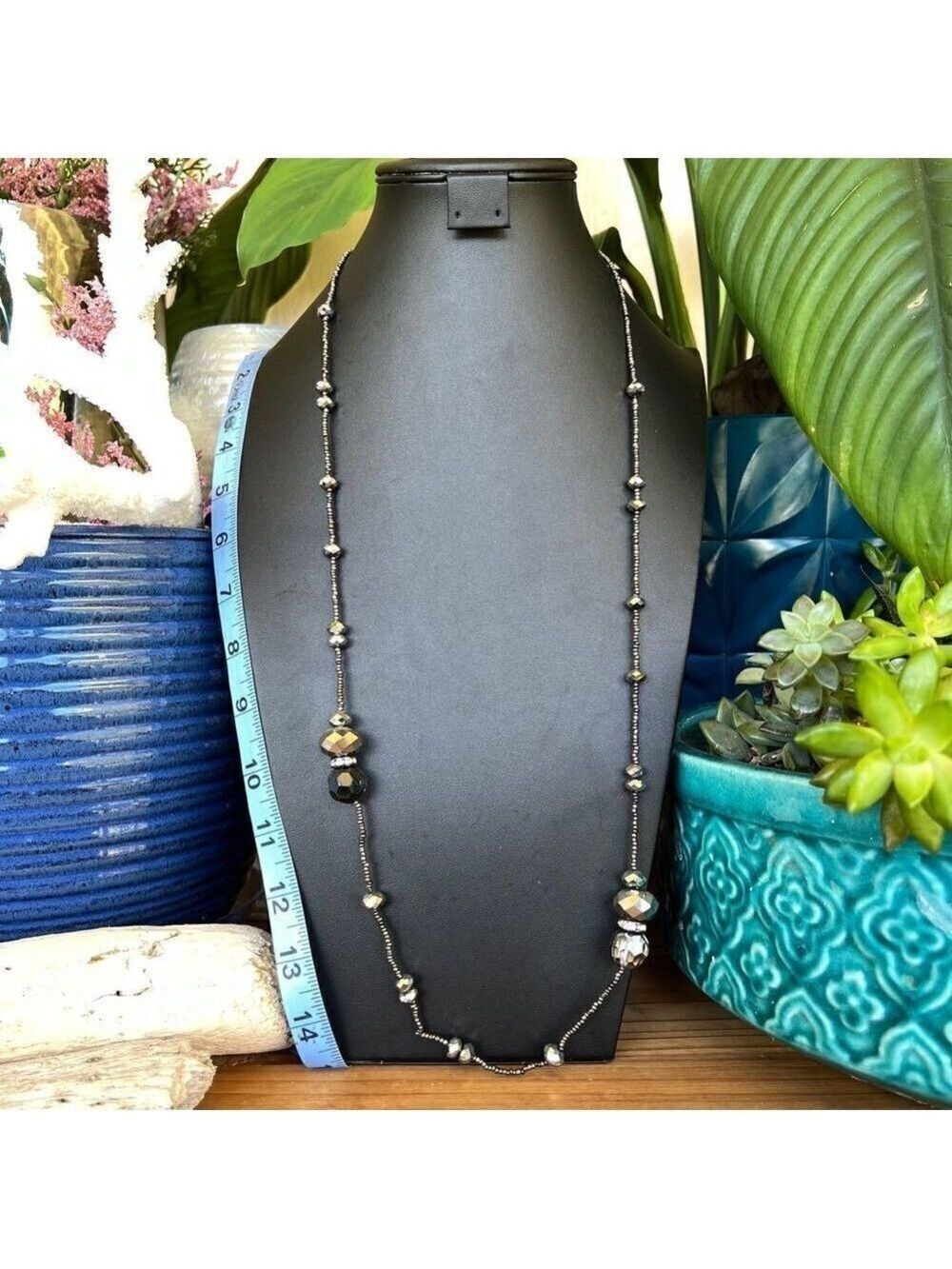 Silver Grey Faceted Beading Long Chico’s Necklace $18ea or bundle 3/$30